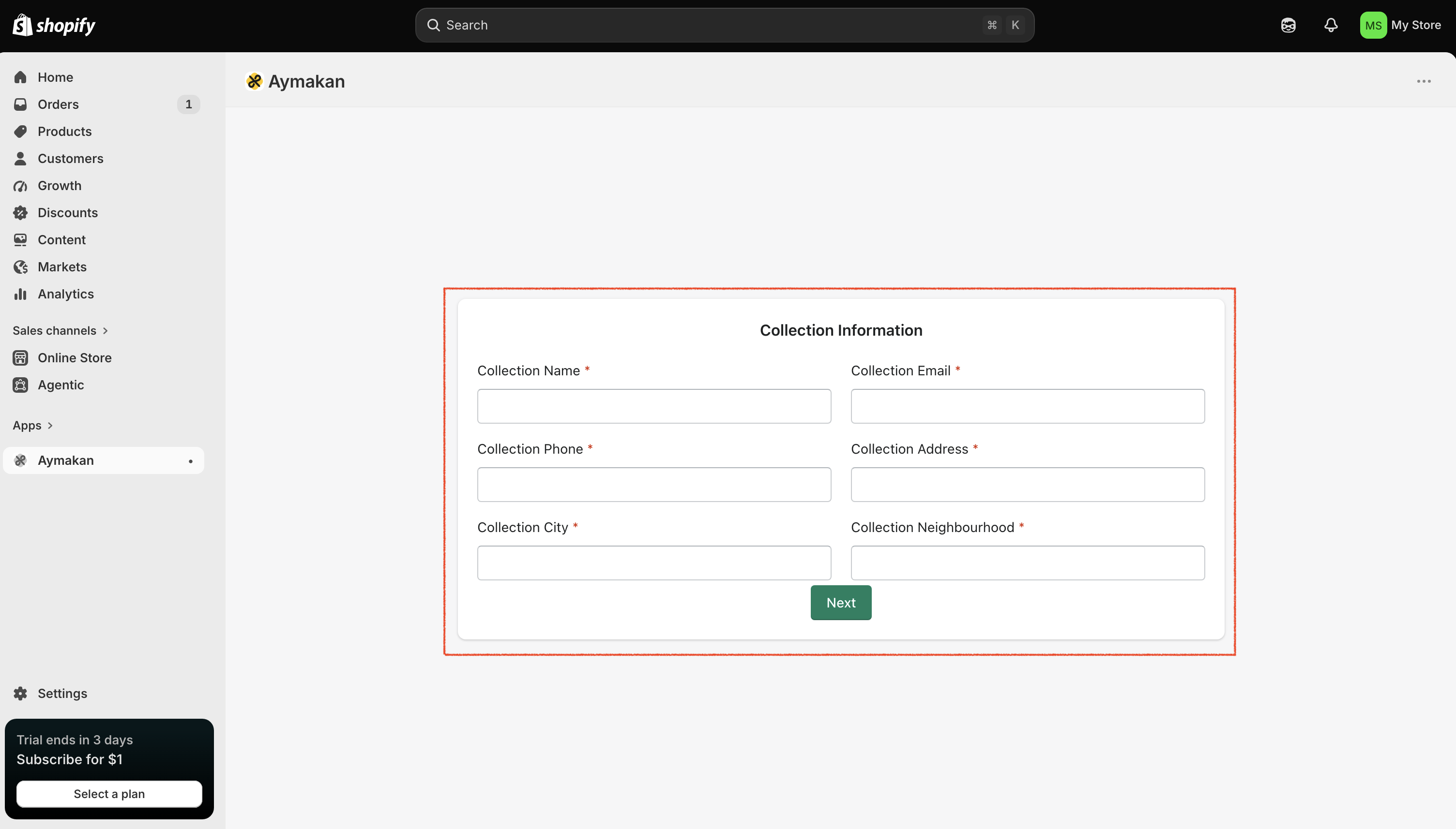 Collection Information form
