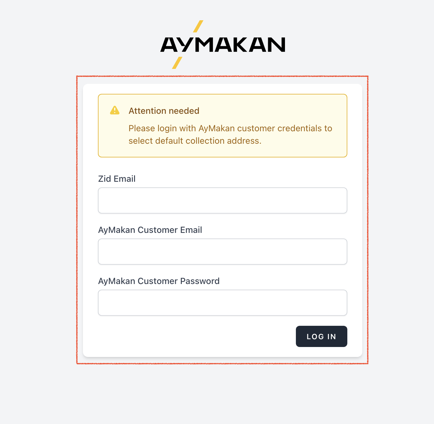 Aymakan login form for Zid
