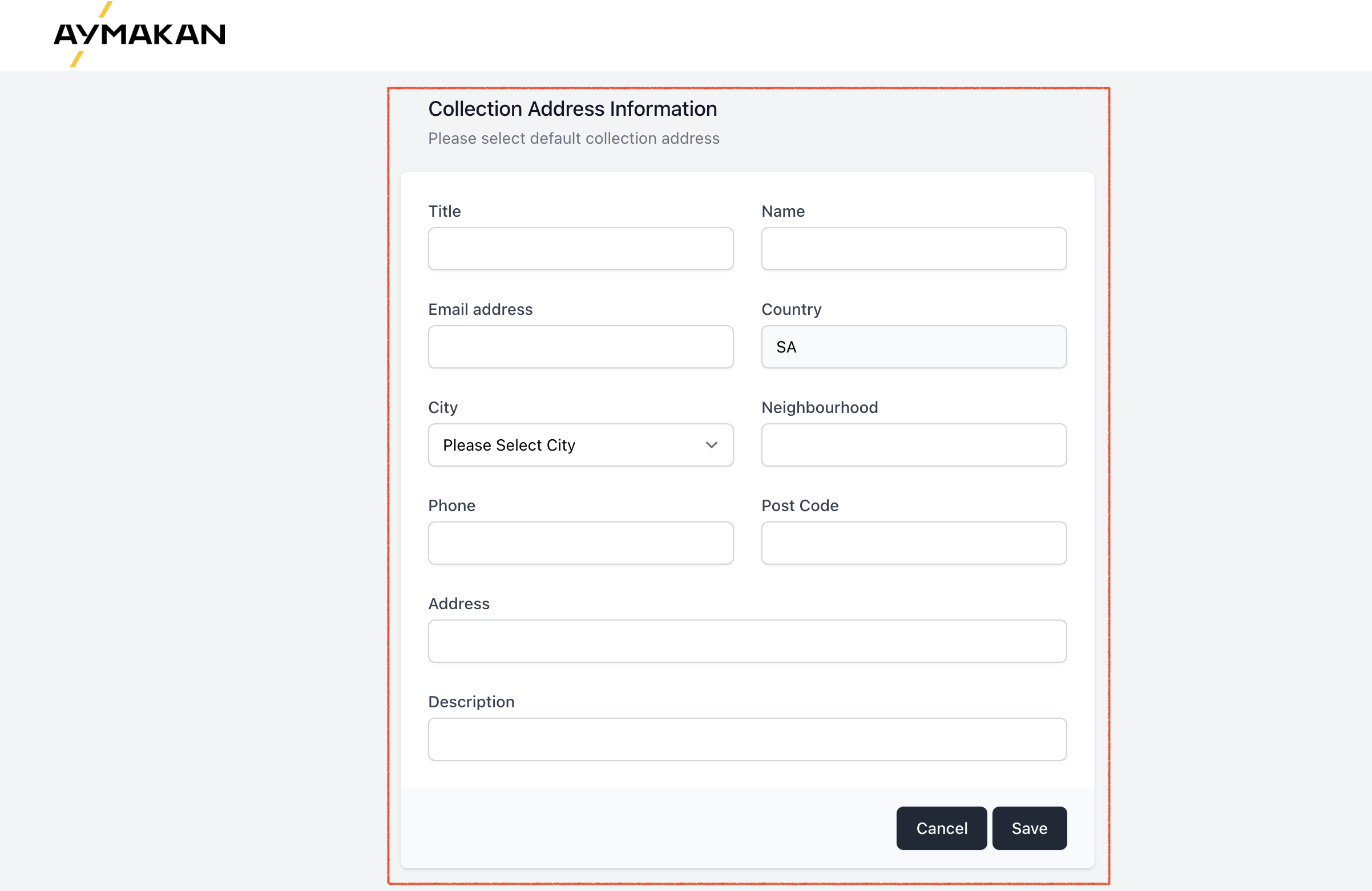 Collection address form